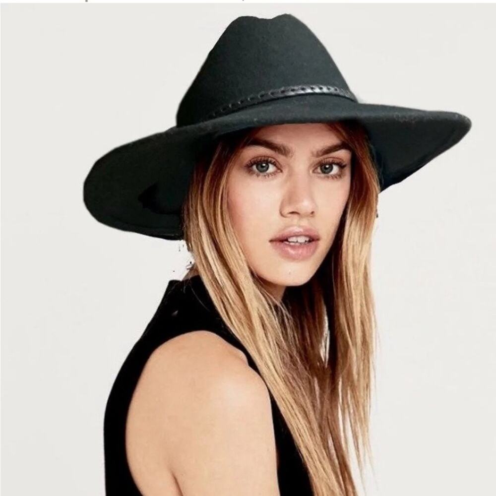 Ecoté Urban Outfitters Black Wool Panama Hat Festival Bohemian Women's O/S